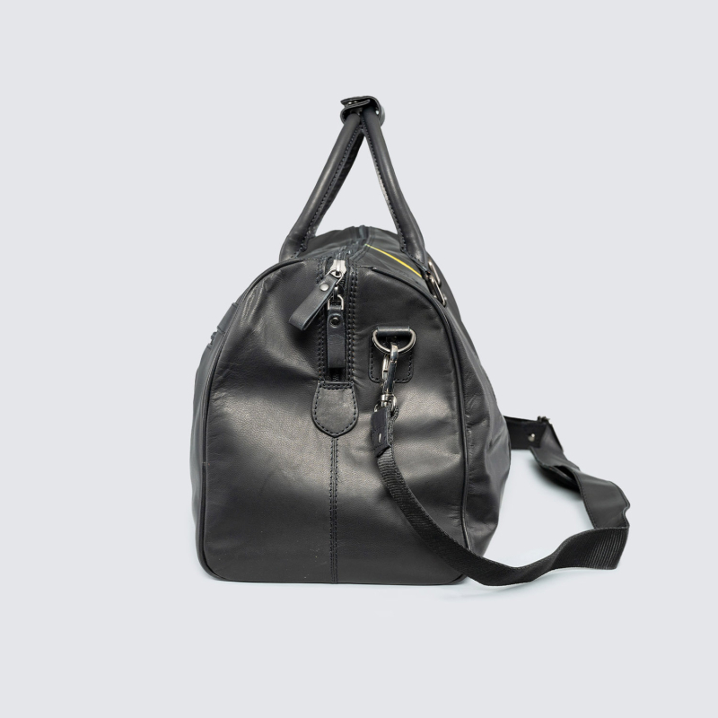 Black Real Leather Crest Holdall