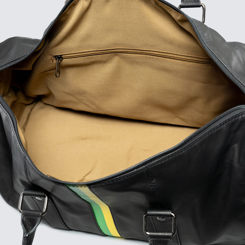 Black Real Leather Crest Holdall