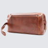 Tan Real Leather Crest Wash Bag 