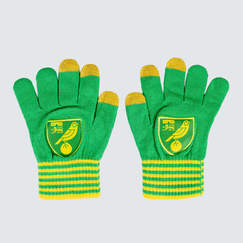 Norwich City Kids Green Crest Touch Gloves